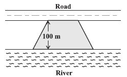 Trapezium shaped field with road and river sides